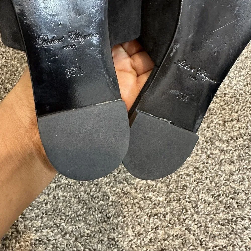 Robert Clergerie Slip On Slide Flat Sandals Shoes Black Suede Size 35.5 US 5